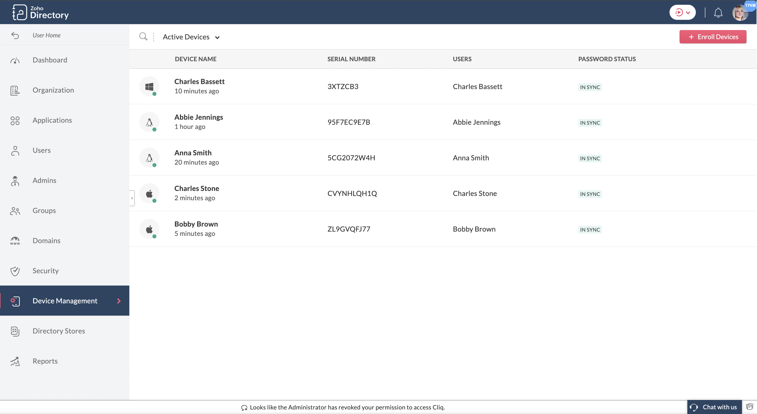 screenshot of Zoho Directory